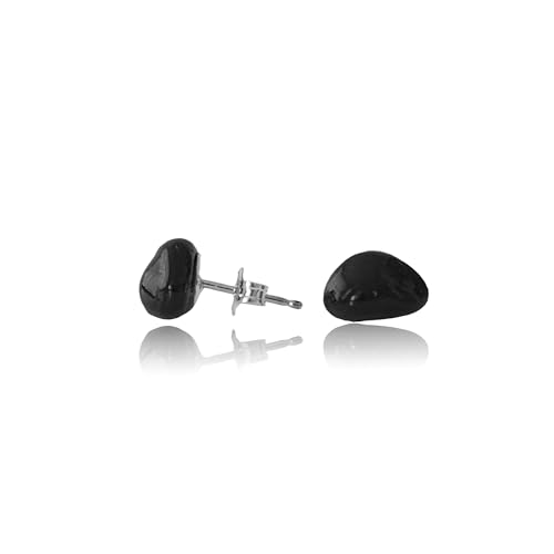 NEW Valor 835 Black Tourmaline Stud Earrings for Men, Black Stone...