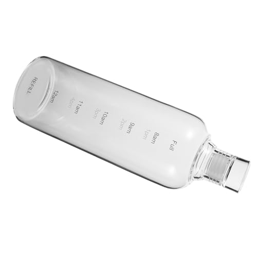 SOLUSTRE Botella Diseño Portátil en Transparente de Vidrio Agua de 1000ml con Marcador Elegante Beber para Gimnasio y Oficina