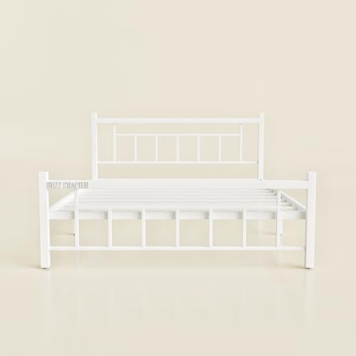 Image of Queen Size Metal Bed Frame | Queen Metal Bed | QueenSize Iron Bed | Queen Steel Bed | Heavy Duty Platform Bed | Double Bed Cot | Steel Slats | Metal Cot | No Box Spring Needed | Bedroom Furniture