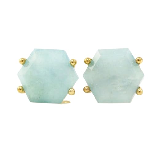 Boucles d'oreilles aigue-marine en argent 925 doré à l'or fin hexagonal LKSTD_0245