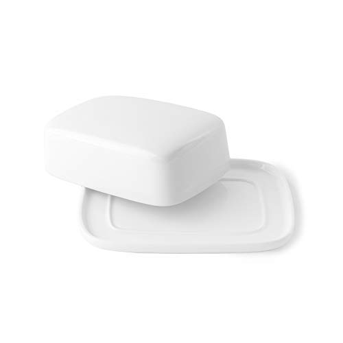 'Holst Porcelana Bud 001 Mantequera queques Hofmeister 1/1, 2 Piezas, Color Blanco, 17.5 x 12.5 x 6.5 cm