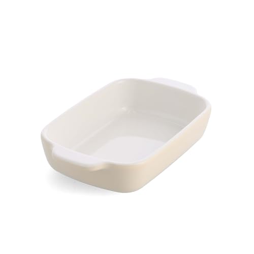 KitchenAid Stoneware Plat à Four Rectangulaire Antiadhésif en Céramique avec Couvercle en Bambou, 20 cm/0,9L, sans PFAS, Gain de Place, Va au four jusqu'à 260°C, Va au Lave-Vaisselle, Amande Crème