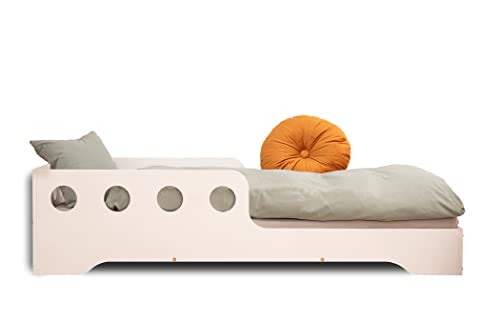 SMARTWOOD TILA 6C Kinderbett 70x140 mit Lattenrost und Rausfallschutz - Neuheit - Holz Kinderbett für Jungen & Mädchen, vielseitiges Montessori Bett mit Rausfallschutz und Lattenrost 140x70 cm - Weiß Cover