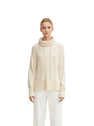 TOM TAILOR Damen Rollkragenpullover mit Zopfmuster 1034048, 28130 - Soft...