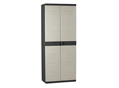 TITANIUM PLASTIKEN Armoire haute 2 portes avec étageres - 70 x 44 x 176 cm - Beige et Noir - Gamme TITANIUM - Intérieur et Extérieur