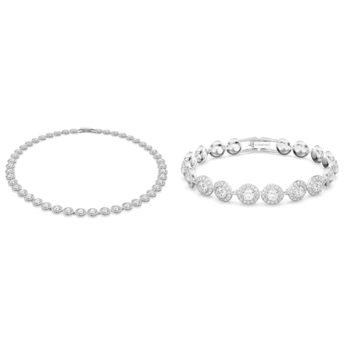 Swarovski Collana Angelic, Rotondo, Bianco, Placcato rodio & Angelic Bracciale,