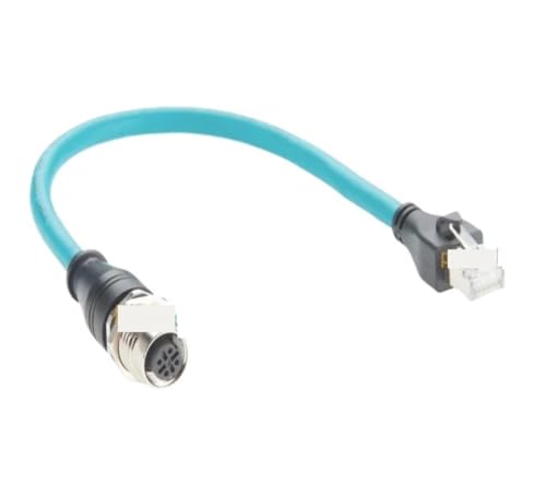 Cable Ethernet industrial código D M12 soluciona conexión RJ45 panel