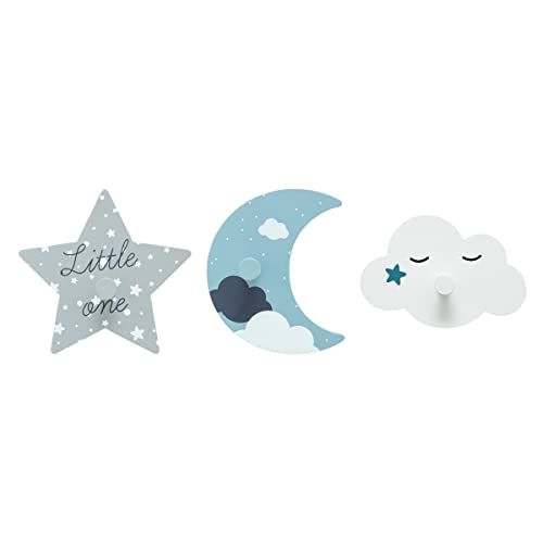 Atmosphera - Set de 3 Patères déco dans Le Ciel en Bois pour Chambre Enfant
