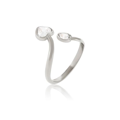 Womens-Rings-Adjustable-White-Zircon-Ring-Dainty-Double-Heart-Bypass-Design-Trendy-Engagement-and-Wedding-Ring-Perfect-for-Brides-Ring-Box