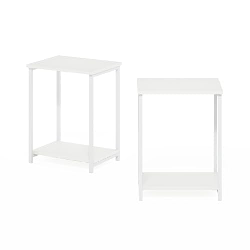 Image of Furinno Simplistic Side Table Set of 2, 2-Tier Modern Metal Frame End Table with Open Shelf, Night Stand, Bedside Table, Easy Assembly, for Living Room, Bedroom, White