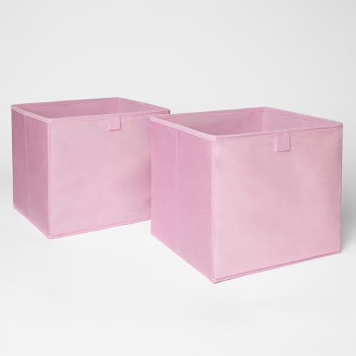 OHS Pack of 2 Matte Velvet Storage Baskets, Space Saving Blush Pink Cube Storages Home Organiser Toys Clothing Bathroom Pop Up Collapsible Foldable Storage Boxes