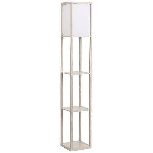 HOMCOM 3-Tier Floor Lamp, Floor Light with Storage Shelf, Reading Standing Lamp for Living Room, Bedroom, Kitchen, Dining Room, Office, Dorm, 160cm, Oak