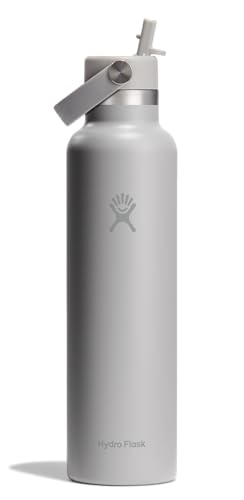 Image of Hydro Flask Water Bottle - Insulated Stainless Steel - Straw Lid, Non Spill, Leakproof 24 Oz Birch Gray