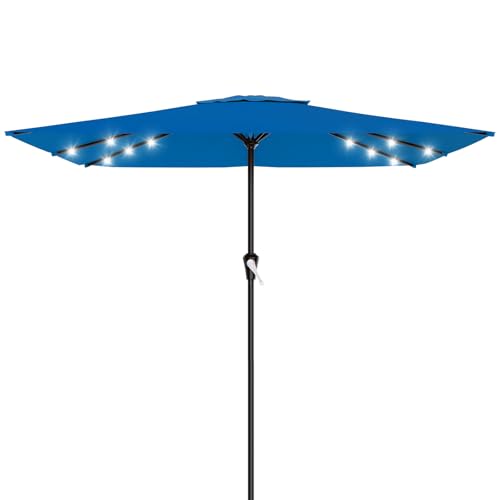 Image of AreShark 8' X 10' Rectangular Patio Umbrella with Solar Lights, Lighted Solar Umbrella with Crank, Outdoor Table Umbrella for Garden, Deck, Backyard, Pool and Beach, Royal Blue