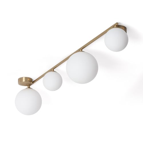 LEDKIA LIGHTING - Lámpara de Techo Metal y Cristal Moonlight Brass | 4 Focos Orientables | Ideal para Salón y Dormitorio | Compatible con Bombillas G9 | IP20, Blanco, Metal y Cristal