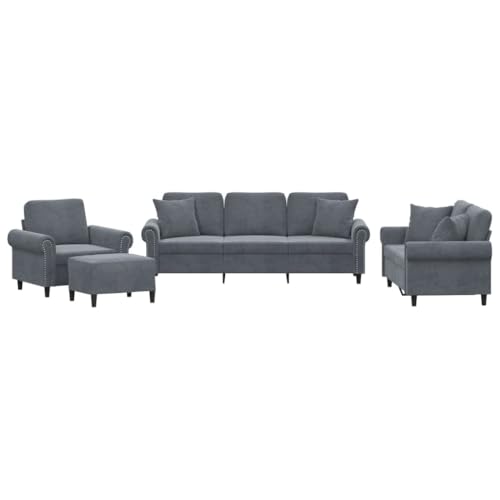 Emmtore Sofagarnitur, Sessel Couch mit Kissen, Sofa Wohnzimmersofa mit Armlehnen, Couchgarnitur Designsofa Sitzmöbel Polstermöbel Dunkelgrau,Mit Polstern & Fußhocker – Bild 3