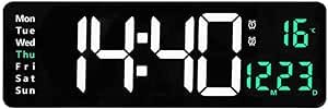 CAZADORA Digital Wall Clock: Elevate Your Decor with a Large 16.2-Inch Display. Effortlessly Stylish LED Clock for Modern Living Spaces, Complete with Remote Control Convenience. (Green Screen)