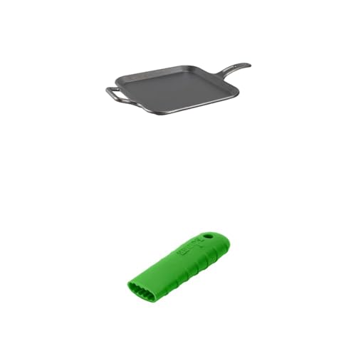 Lodge BOLD 12 Inch Seasoned Cast Iron Square Griddle + Lodge BOLD Silicone Hot Handle Holder - Fresh Green - image 1