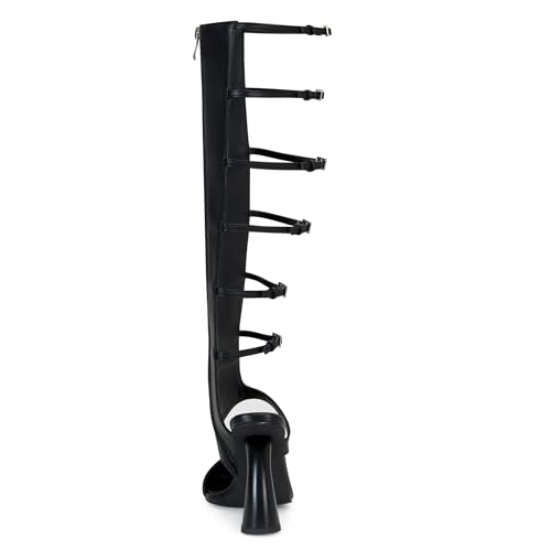 Women Strange Style Square Toe Over The Knee Boots Ladies Buckles Straps Side zipper Tall Boots3