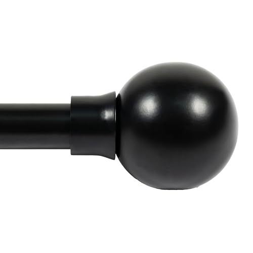 Image of Deco Window 18 inch-44 inch Adjustable Rustproof Curtain Rod for Doors & Windows with Brackets, Extendable Iron Metal Pipe Holder with Jason Finials (Black,25MM Diameter)
