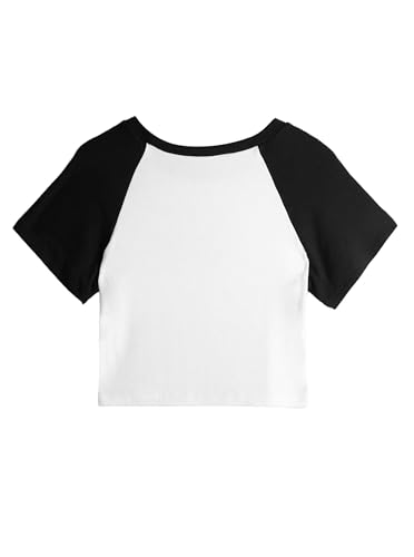Remidoo Women's Casual Short Sleeve Letter Print Rib Knit Crop Top T Shirts2