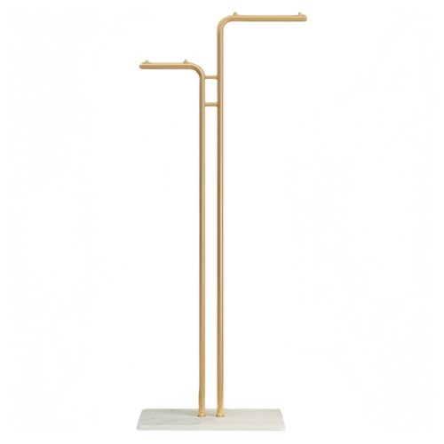 Vzck ハンガーラック コートハンガー ポールハンガー スリム 金属製 衣類収納 床置きコートラック 落ちにくい 安定 取り外し可能 大容量 多機能 省スペース 家庭用ベッドルーム/リビング/書斎 来客用 家庭用に適しています (ダプルポ一ル,ゴールド+