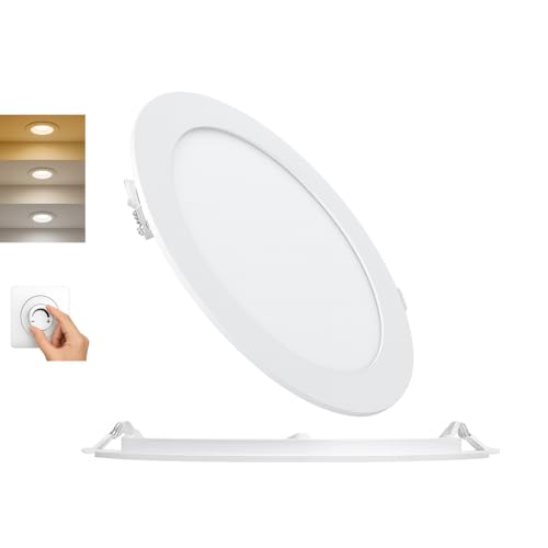 Braytron Ultraslim LED Einbaupanel Spot 12W Ø170mm Rund Dimmbar 3 Lichtfarben CCT 3000K 4000K 6500K 1120lm 230V Deckenleuchte Einbaustrahler Flach 26mm Einbautiefe Weiß Panellampe für Wohnzimmer Büro