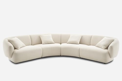 Image of (Premium Collection Curve Craft Modern Curved Sectional Sofa, Soft Seating Beige, Throw Cushions, Boucle Fabric (Color customisation and Physical Fabric Sample Available)