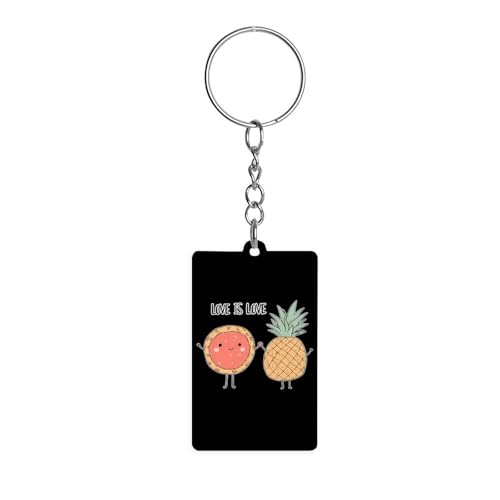Image of Love Is Love Pineapple Pizza Acrylic Charms Keychain Cute Chain Keyring Printing Purse Bag Accessories Jewelry Gift