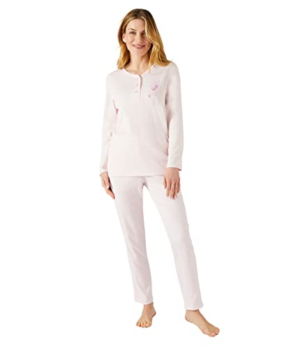 Damart - Pyjama en Maille Interlock côtelée, Manches Longues, Rose, 42-44 (M)