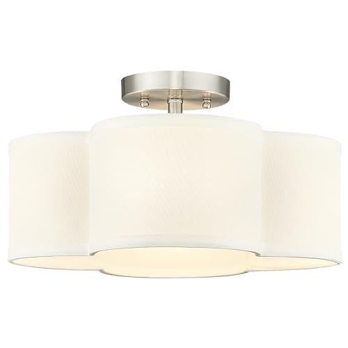 Image of Semi Flush Mount 4-Light 14Inch Ceiling Lights with Fabric Shade in Quatrefoil Shape, Brushed Nickel for Nursery, Hallway, Bedroom, Kitchen - AD-22007-4SF-SN