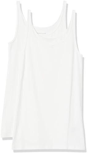 Amazon Essentials Women's Slim-Fit Thin Strap Tank Top, Pack of 2, White, Medium