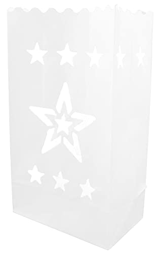 CleverDelights White Luminary Bags - 30 Count - Star Design - Flame Resistant Paper - Wedding, Reception, Party and Event Decor - Luminaria Candle Bag