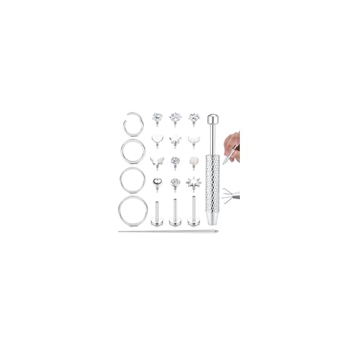 ORAZIO 21 Stück 16G Tragus Helix Piercings Ohr Silber Lippenpiercing Medizinische Ohrstecker Innengewinde Chirurgenstahl Nasenpiercing Stecker Labret Conch Piercing Set