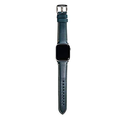 Bullstrap Men's Full-Grain Italian Leather Watch Band Compatible with Apple Watch Series 1-8, 41/40/38mm, Ocean Edition with Silver Hardware