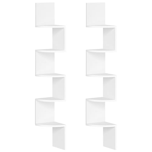 HOOBRO Corner Shelf Wall-Mounted, Set of 2 Floating Corner Shelves for Wall, 5-Tier Corner Bookshelves for Living Room, Bedroom, Bathroom, Home Office, White WT26BJP201