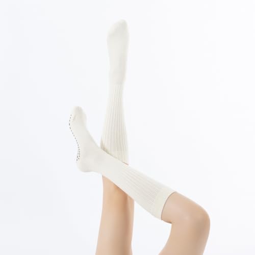 Yoga Pilates Socks with Grips for Women Ribbed Knee Highs Non Slip Cushioned Over the Calf Socks for Barre Ballet Dance4