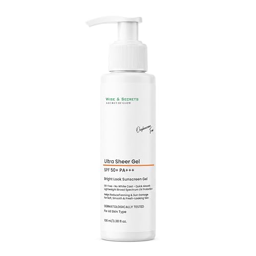 Image of Wise & Secrets SPF 50+ Sunscreen Gel 100 ml | PA+++ UVA /UVB Protection | Water Resistant, Anti-Tan & Sunburn Protection Zinc Oxide,Vitamin E & Hyaluronic Acid Hydrating, Non-Greasy For All Skin Types