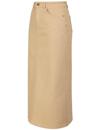 Long Denim Skirt for Women Casual A-Line Denim Maxi Skirt Stretch High Waisted Jean Skirt with Pocket Blue2