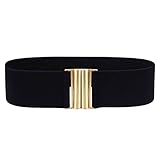 Tafeta Alley Black Elastic Belts for Women, Cinch Stretch Belt Women,Gold Buckle,M