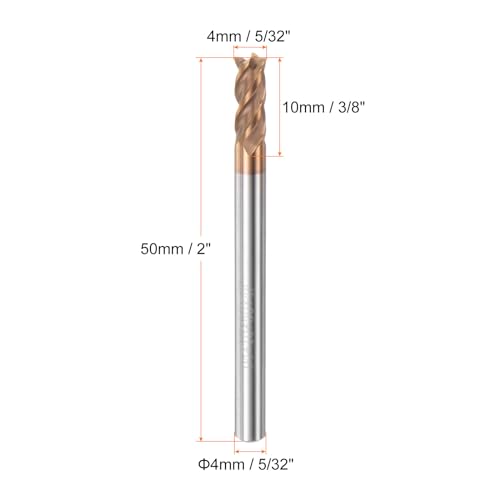 Image of HARFINGTON Micro Grain Carbide Square End Mill 5 /32 inch x 3 /8 inch (4mm x 10mm) Cut 5 /32 inch (4mm) Shank 2 inch (50mm) Length AlTiN Coated 4 Flutes Square Nose Cutter for Alloy Steel Hardened Steel