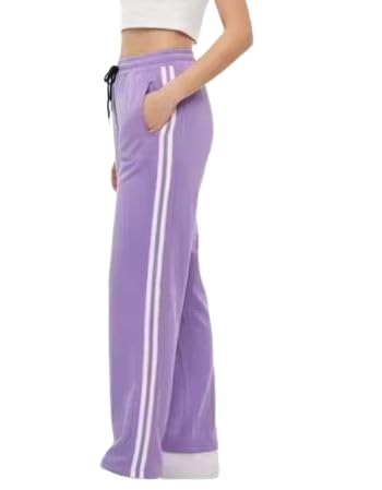 Women's Bootcut Palazzo Trousers, High Rise Polyester Blend, Lavender with White Stripes, Regular Fit, Elastic Waist, Casual Wear (in, Alpha, XL, Regular, Lavender)-image-49