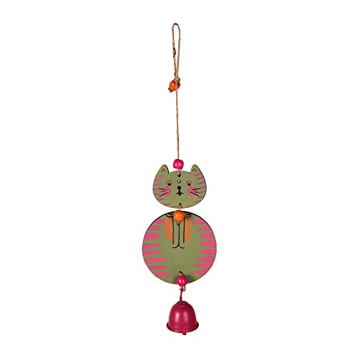 Image of Aakriti Art Creations Olive Green Kitty Wind Chime | Handmade Modern Art Wooden & Metal Wind Chime | Matte Decorative Wind Chimes for Balcony, Garden, Living Room & Gifting