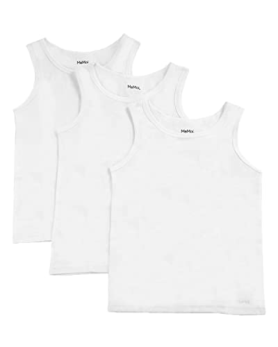 MeMoi Boys Shorter White Cotton Blend Tank Top 3 Pack