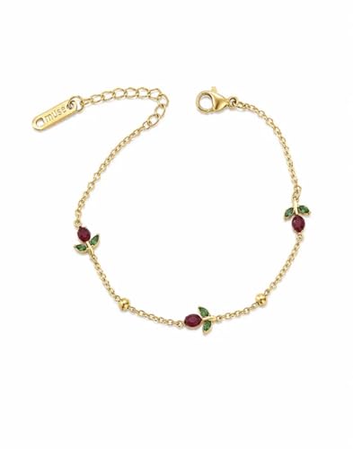 Image of Red Tulip Bracelet for Women & Girls, 18K Gold-Plated Stainless Steel Floral Chain Bracelet, Waterproof Anti-Tarnish Hypoallergenic Dainty Everyday Jewelry, Gift for Her