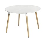 KITKAY Mesa Redonda de 110 cm. Extensible Nórdica en Blanco y Patas Madera.