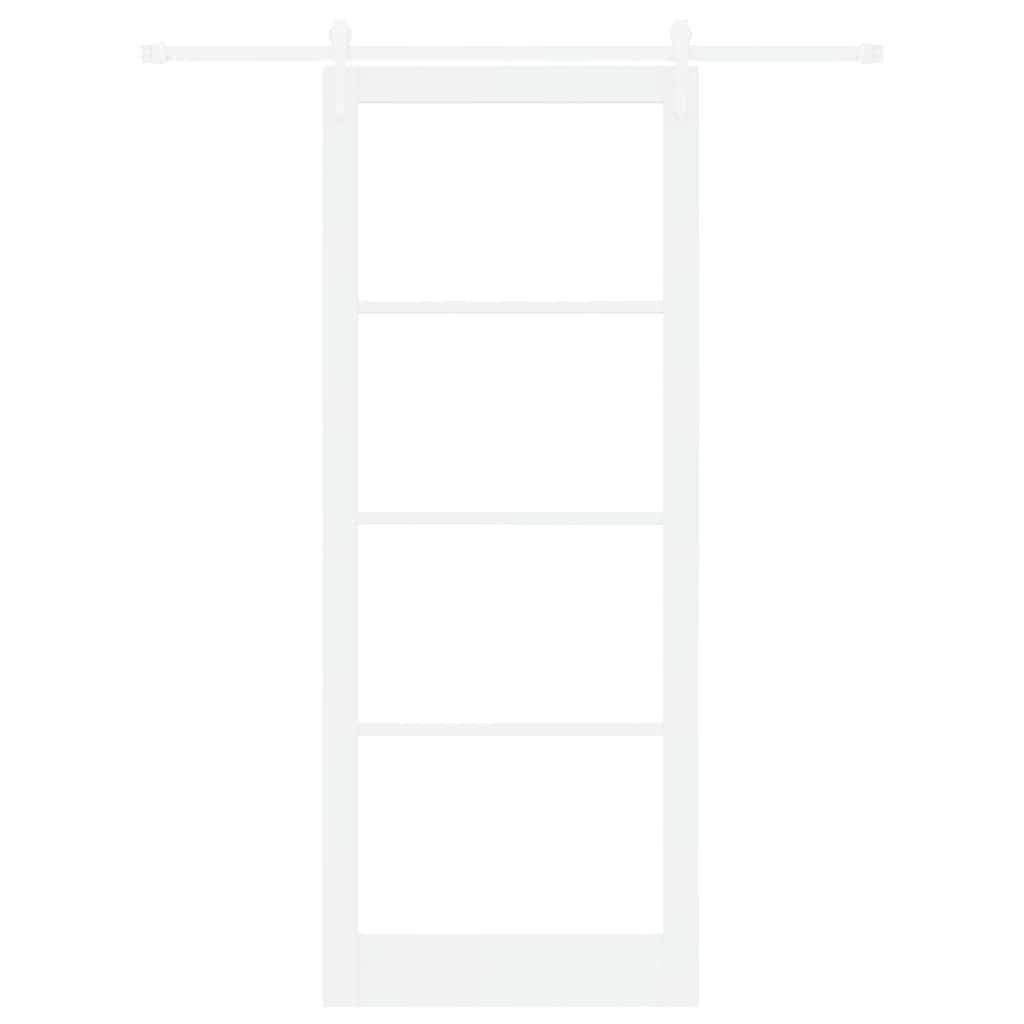 Schiebetür 93 x 232 cm Weiß aus Kiefernholz und Glas für Innenbereich, Platzsparende Schiebetür mit leisem Schiebemechanismus