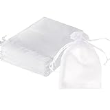 LUYING ラッピング 袋 プレゼント 袋 巾着袋 オーガンジー 小物入れ 無地 透明 誕生日 結婚式 包装 ウェディング用 お菓子 プチギフト アクセサリー50枚 (透明, 10×12CM)