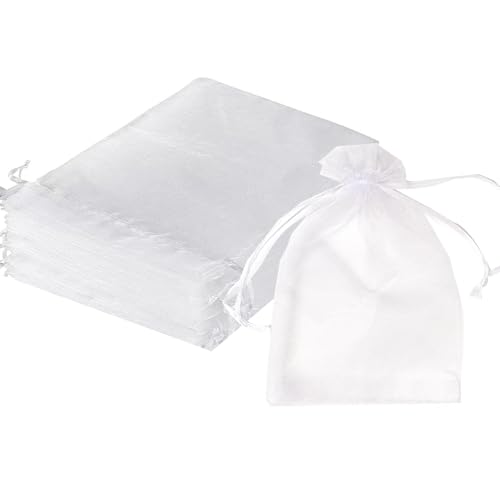LUYING ラッピング 袋 プレゼント 袋 巾着袋 オーガンジー 小物入れ 無地 透明 誕生日 結婚式 包装 ウェディング用 お菓子 プチギフト アクセサリー50枚 (透明, 10×12CM)