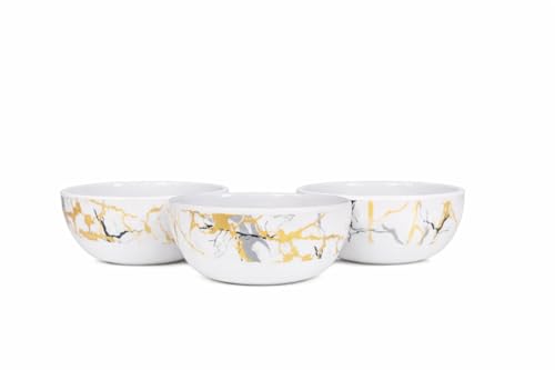Image of Ariya 4.5 Inch Melamine Soup Bowls Set of 3 (350 ml) | White /Gold /Black | Serving Bowls for Soup, Salad, Noodles, Pasta, Oatmeal | Durable & Stylish Dinnerware for Daily & Special Use